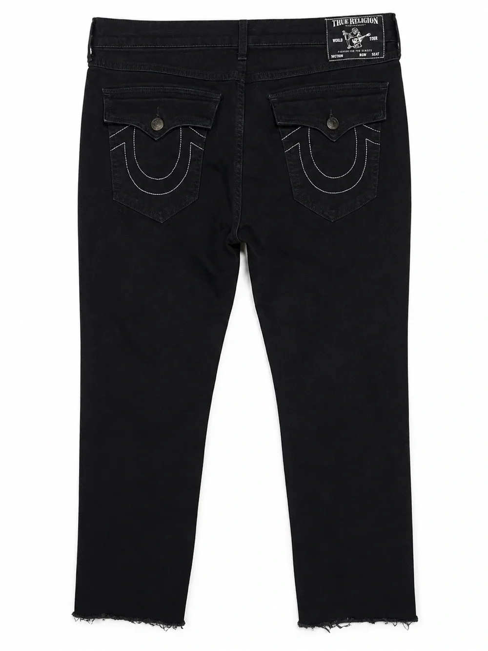 True Religion Men’s Relaxed Straight Jeans Black Raw Hem Frayed Stretch Sz 34